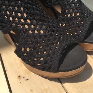 Black crochet wedges